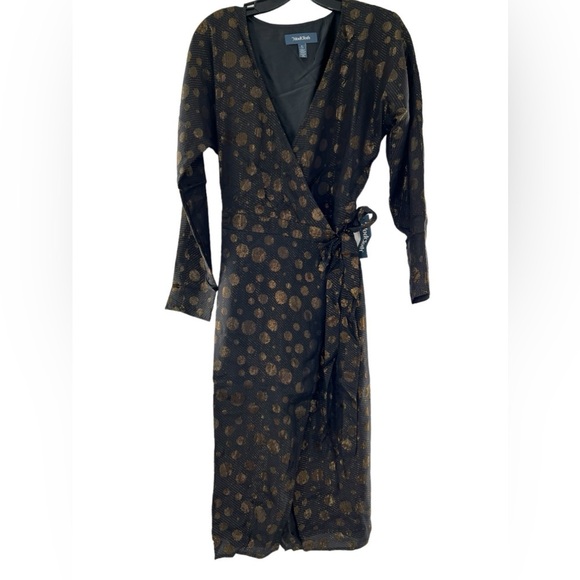 NWT Modcloth Metallic and Black Long Sleeve Wrap Dress Small - Picture 1 of 5